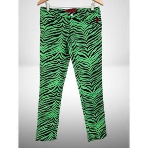 RARE Vintage Tripp NYC Neon Green Black Zebra Print Pants Size 9